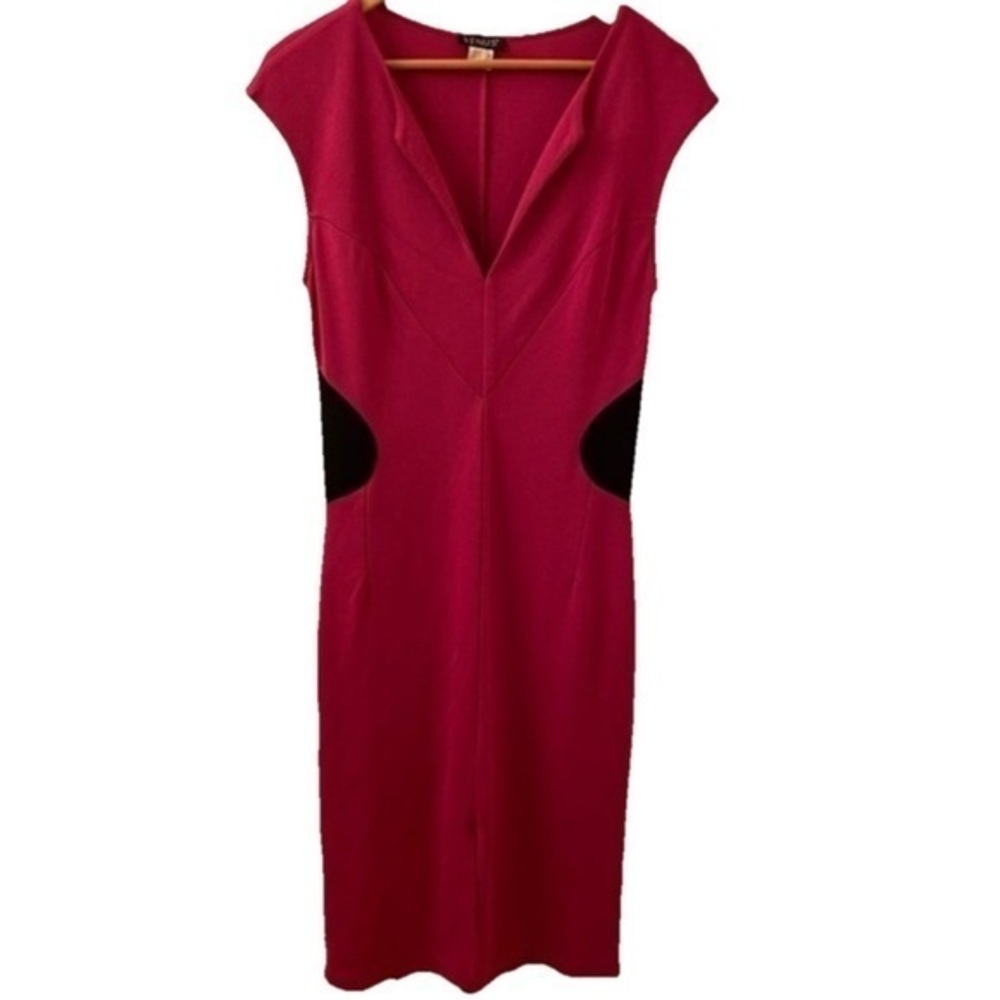 Venus Fuchsia Pink & Black Sleeveless Midi Dress Career Wear